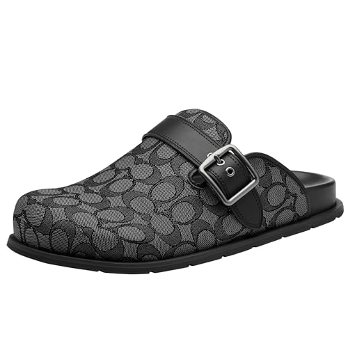 Coach Men's Buckle Clog in Signature Jacquard, Charcoal/Black, 10