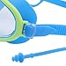 SPYMINNPOO Kids Swimming Goggles, Non Fog Lenses Adjustable Frame with Nose Clip Seal Textured Strap for Kids (Light Blue)