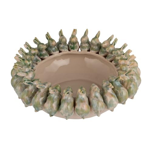Creative Co-Op Decorative Stoneware Bowl with 3D Rabbits in Reactive Glaze, Multicolor