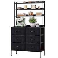 Chest of Drawers, Fabric Dresser with 6 Drawers, Tall Chest of Drawers with Open Storage Shelf, 3-in-1 Storage Organizer Unit for Bedroom, Living room, Kids room, Closet, Black