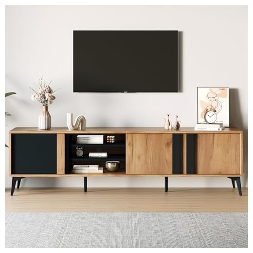BTM TV Schrank 180, Rustikal Lowboard mit 3 Tür, Fernsehschrank Board Bank Für Fernseher max 85 Zoll, 180X40X50cm, Holz Eiche