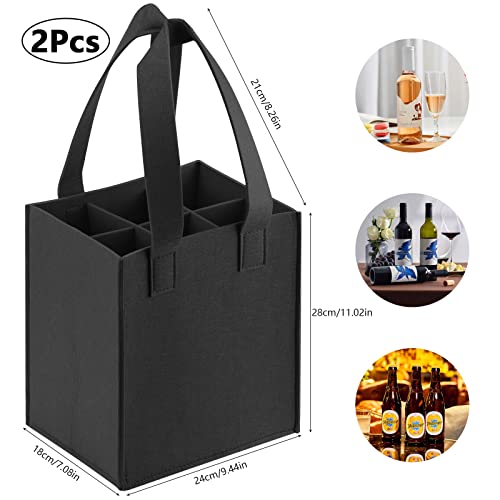 Sac à Bouteilles 2 Pièces Sac de Transport de Bouteilles 24x18x28 cm Sac à Vin en Feutre avec 6 Compartiments et Poignée pour Champagne Bière Boissons(Gris) – vue 4