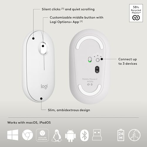 Logitech Pebble 2 Combo, Wireless Keyboard and Mouse, Quiet and Portable, Customizable, Logi Bolt, Bluetooth, Easy-Switch for Windows, macOS, iPadOS, Chrome - Tonal White by Logitech - Image 7