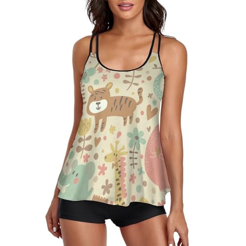 Maillot de bain tankini femme masquant le ventre avec short de garçon et robe intégrée
