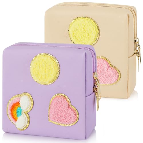 2 Pack Period Bag, PU Leather Sanitary Napkin Storage Bag for Feminine Pads Liners Tampons and Reusable Pads,Functional Sanitary Pads Pouches First Period Kit for Women Ladies Gift