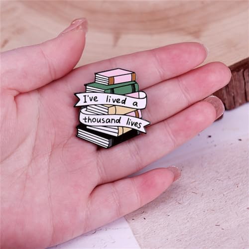 Image of I've Lived a Thousand Lives Enamel Brooch Book Enamel Pin Cartoon Metal Badge Lapel Pin Women's Backpack Pin for Clothing Bag Jacket