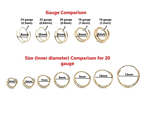Double Nose Ring Hoop For Single Piercing, 14K Gold Filled Or Sterling Silver Spiral Twist Nose Hoop For Women Men (Yellow Gold Filled -20G, Right Side-7Mm) #TOP3