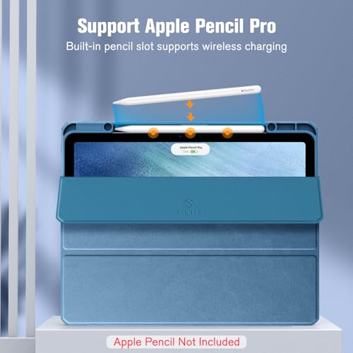 Image of Fintie Hybrid Slim Case for iPad Air 13-inch (M2) 2024, [Built-in Pencil Holder] Shockproof Cover with Clear Transparent Back Shell (Ocean Blue)