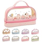 Bunny Pencil Pouch w/Handle Rabbit Kitten Bear Puppy Pen Case Cosmetic Bag Clear Case Transparent Waterproof (Cake-Pink)