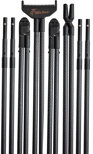 4 STABLE STICKS - Modèle Ultimate Carbon - Canne de Pirsch et tir à Longue Distance - Stabilité optimale - Démontable/Ajustable - Tirs Debout, à Genoux et Assis-Ultra Légère, Résistante - 100% Carbon