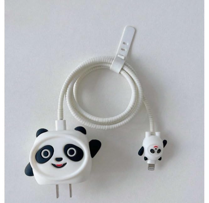 Image of Cable Protector with 3D Cute Pattern for iPhone Charger only18W & 20W | Data Line Wire Saver Charger Protective Cable Full Protection Set of-1 (White Panda-)
