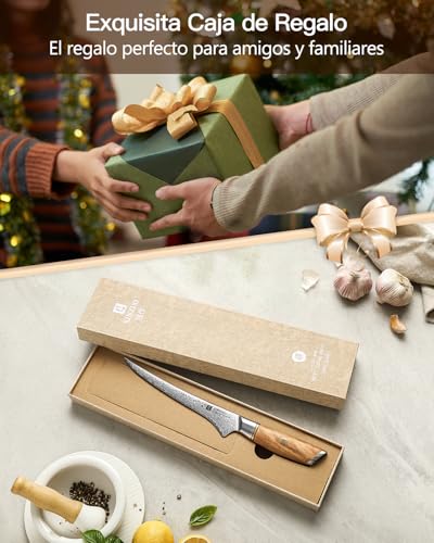 Miniatura 9 de Xinzuo 17,8cm Cuchillo De Filete 73 Capas De Acero En Polvo De Damasco, Profesional Cuchillo De Filetear Afilado, Cuchillo Para Pescado Cocina Fileteador Y Para Deshuesar -Mango De Madera De Olivo