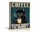 Creoate Coffee Picture for Kitchen Wall Art, Retro Coffee Sign Canvas Print Artwork for Kitchen Wall Decor, Funny Coffee Bar Decor - Because Murder Is Wrong (Cat)