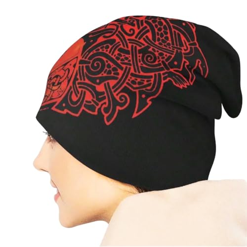JHBTFQ Bonnet Viking pour Hommes Femmes Tricotage Double Couche Casquettes Skullies Automne Eté Mythe d'Odin Cadeau Nordique,Fenris wolf,One Size – vue 4