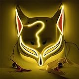 liang Halloween Mask Light Up Kitsune Mask, LED Fox Mask, Japanese Half Face Kitsune Mask, Halloween Party Masquerade Mask