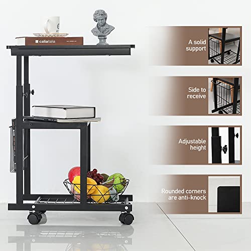 Lingzoe Movable Sofa Table With Metal Frames,C Shaped End Table Side Table With Storage Basket, Height Adjustable Sofa Couch Tables Couch Desk Snack Table For Living Room Small Spaces (Retro) #TOP5