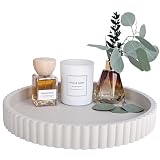 100% Concrete Round Decorative Tray for Coffee Table, 10.8 Inch, White