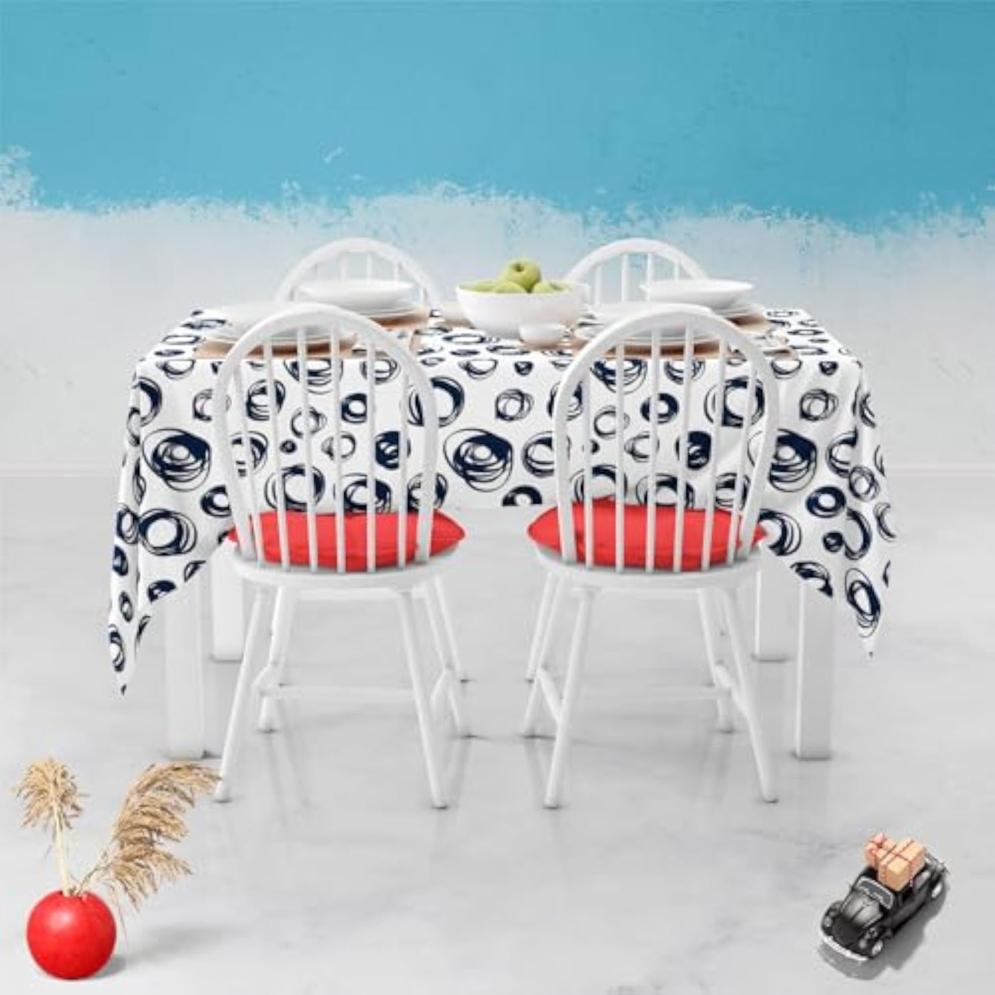 Doodle Contrast Cotton Canvas Table Cloth Cover for Dining & Center Table