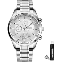 Mens 40mm Analog Watch Auto Date & Day Display, Stainless Steel Business Wristwatch, Easy to Read, 30M Waterproof, No Chronograph
