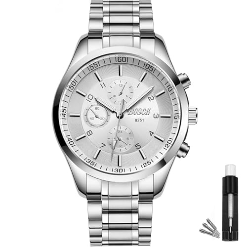 Image of BOSCK Casual Mens Watch, Sport Wristwatch Stainless Steel, 30M Waterproof Quartz Analog Watch