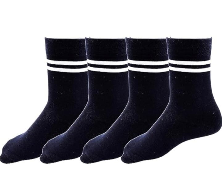 Image of Boys & Girls Navy Blue Color With White Strips Cotton Calf Length School Socks (Pack of 6 Pairs)