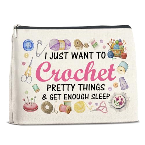 Crochet Gifts Makeup Bag for Crocheters Knitters, Crochet Lovers Knitting Gifts for Women Mom Grandma Cosmetic Bag with Zipper Travel Toiletry Pouch for Purse