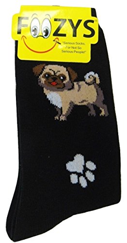 Foozys Women’s Crew Socks | Pugs & Paw Animal Themed Novelty Socks | 2 Pair #TOP2
