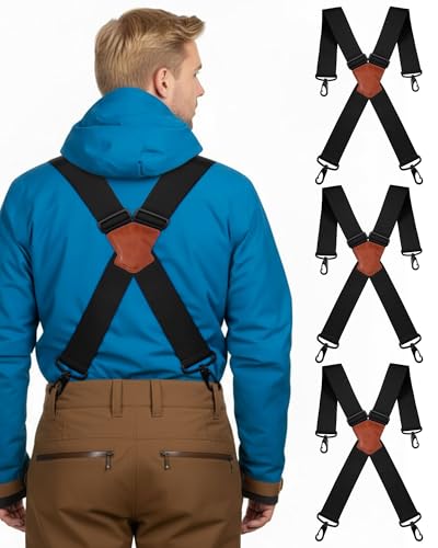Cotwinter 3 Pack 2in Wide Ski Suspenders Heavy Duty Adjustable Elastic X-Back Snow Pants Suspenders Non-slip Straps for Adult(Black)