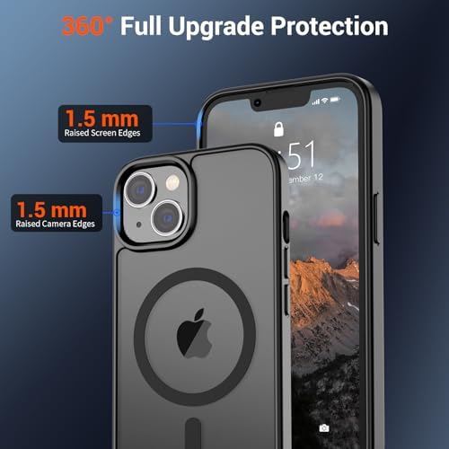 SUPFINE Magnetic for iPhone 13 Case/iPhone 14 Case with Screen Protector (Compatible with MagSafe)(Military Grade Drop Protection) Translucent Matte Phone Cover,Black - 3