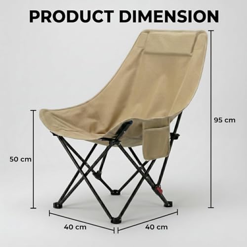Image of Frevrons Foldable Camping Moon Chair with High Back - Lightweight Portable Outdoor Folding Chair Side Pocket - Heavy Duty X-Frame for Balcony, Garden, Hiking & Travel (Black)
