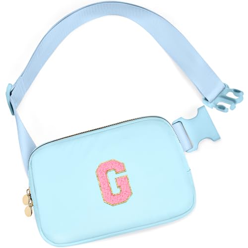 Image of mibasies Initial Fanny Pack for Girls, Birthday Gifts for 4 5 6 7 8 9 10 11 12 13 Teen Girl - Cute Personalized Trend Stuff - Light Blue G