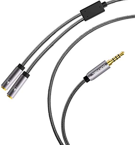 DUKABEL Long Headphone Splitter (4ft / 1.2m) Shielded 4-Pole TRRS 3.5 Y Splitter Cable 2-Way Female to Male Headphone Adapter Stereo Audio/Crystal-Nylon Braided / 24K Gold Plated / 99.99% 4N OFC