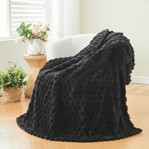 NEWCOSPLAY Super Soft Throw Blanket Black Premium Silky Flannel Fleece 3D Clouds Stylish Jacquard Lightweight Bed Blanket All Season Use 350GSM (Black, Throw(50"x60"))