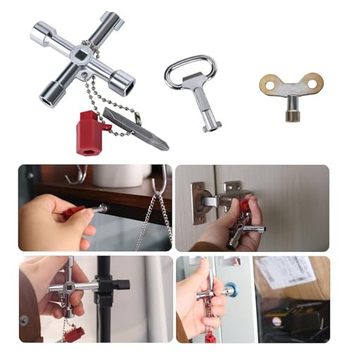 6 Stück Universalschlüssel Wasserhahn, Kreuzschlüssel Dreikantschlüssel für Absperrpfosten, 4-Wege Service-Kreuz - Verwendet für Stromzähler, Wasserzähler, Heizkörper