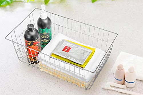 Freezer Wire Storage Baskets,Farmhouse Organizer Storage Bins Large Organizer Bins for Laundry Room, Closets, Garage, Office, Bathroom, Pantry Organization Storage Bins -Set of 2 (Chrome) - Thumbnail 3