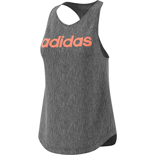 adidas Women's Essentials Linear Tank Top, Dark Grey Heather/Semi Coral, Medium