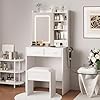 Compact Makeup Vanity Desk with LED Mirror & RGB Cabinets, Small Space Vanity Table Set with Charging Station, Power Outlets & USB Ports, 2 Drawers & Open Shelves & Stool for Bedroom & Apartment,White