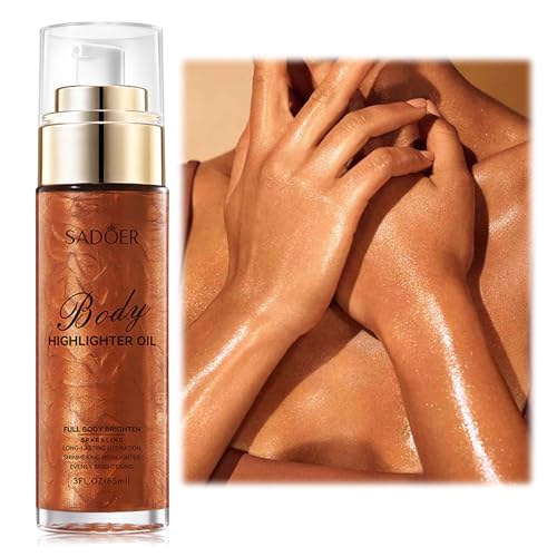 Shimmering Body Shimmer Oil 85ml Body Glitter Oil Highlighter Oil für Gesicht und Körper Feuchtigkeitsspendende und glänzende Flüssige Highlighter