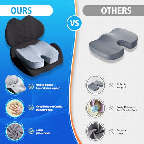 Lexeme X Large Memory Foam Seat Cushion Lumbar Support Pillow for Sciatica & Tailbone Pressure Relief Coccyx Pad for Office Chair, Car,Wheelchair,Home,Office β image 6