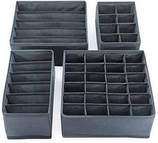 MAXPORIUM 4-Pieces Underwear Drawer Organiser Divider - Foldable Wardrobe Storage Organiser - Fabric Drawer Dividers Clothes Storage Boxes for Bras, Baby Clothes, Socks, Ties - Grey