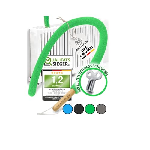 DIE ORIGINAL Heizungsbürste lang 115cm [NOTE 1 2] I Flexible Heizkörperbürste für Heizkörper reinigen & Heizkosten senken I Long Radiator Brush I Heizkörper Reinigungsbürste inkl. Entlüftungsschlüssel