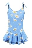 Big Girls One Piece Swimsuits with Skirt Hawaiian Ruffle Bathing Suit for Kids Halter Swimwear Swim Dress Daisies Size 14/12-14 Daisy Blue