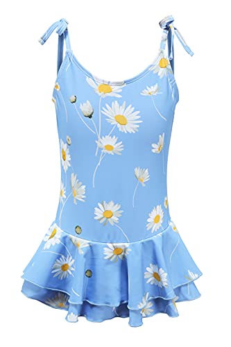 Big Girls One Piece Swimsuits With Skirt Hawaiian Ruffle Bathing Suit For Kids Halter Swimwear Swim Dress Daisies Size 10/8-10 Daisy Blue #TOP15