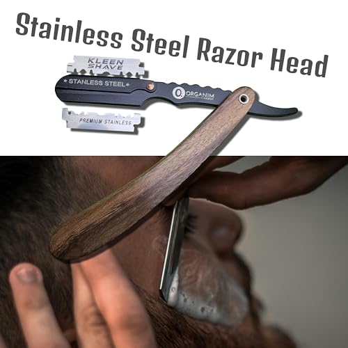 Image of Barber Shaving Razor for Men with Wooden Handle | Stainless Steel Clip Head Razor for Salon and Home Grooming | Manual Beard Shaving and Trimming Razor for Barbers (Black)