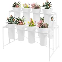 Flower Display Stand with 12 PCS Buckets 3 Tiers Flower Holder Rack Metal Flower Cart with Wheels Flower Cart Display Stand for Bouquets Flower Bar Stand for Florist Patio White | US STOCK
