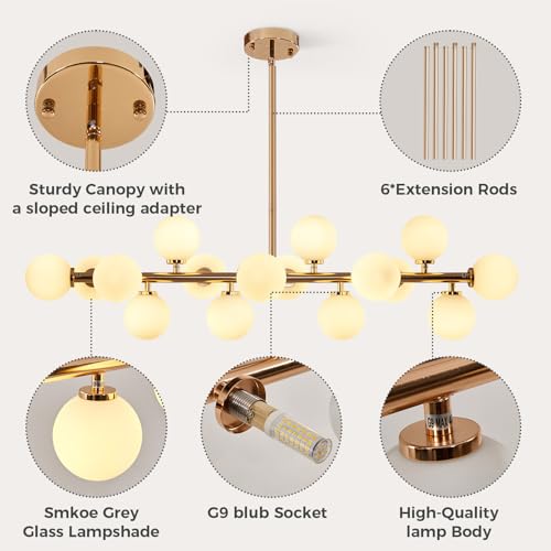 AstroLuominate Grey Linear Chandelier, Modern Sputnik Ceiling Fixture with Adjustable Height & Dimmable Glass Shades for Dining Room, Office, Mid-Century Design by AstroLuominate - Used condition - Image 5