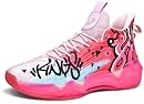 Men's High-Top Basketball Shoes with Anti-Slip and Wear-Resistant Soles Running Shoes with Graffiti Design Fashionable Sports Shoes Pink Size 6.5