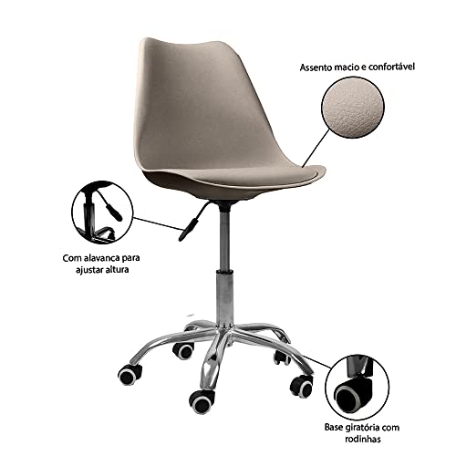 Cadeira Saarinen Office Base Cromada Com Rodizio Giratória - Bege