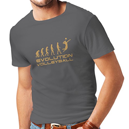 lepni.me Camisetas Hombre La Historia y la evolución del Juego de Voleibol (X-Large Grafito Oro)