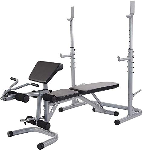 Gnogwa Multifunctional Workout Station Adjustable Olympic Workout Bench with Squat Rack, Leg Extension, Preacher Curl, and Weight Storage, 800-Pound Capacity